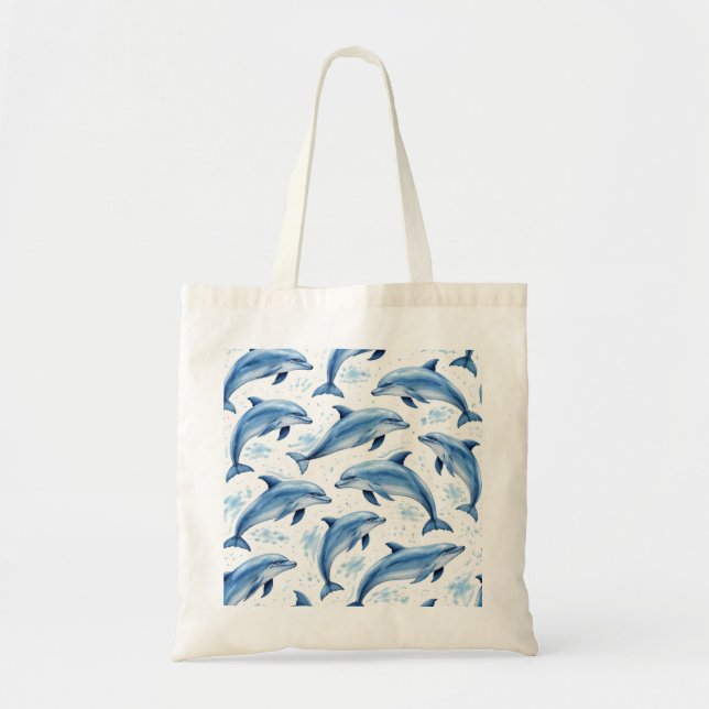 Watercolor Dolphin Pattern Tote Bag (Front)