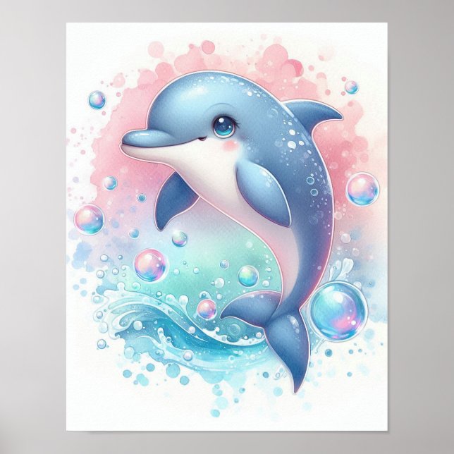 Watercolor Dolphin Poster (Front)