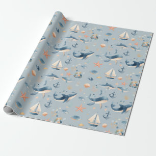 Watercolor Dolphin Seamless Pattern Wrapping Paper