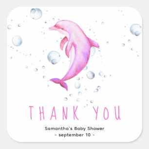 Watercolor dolphin - thank you baby shower square sticker