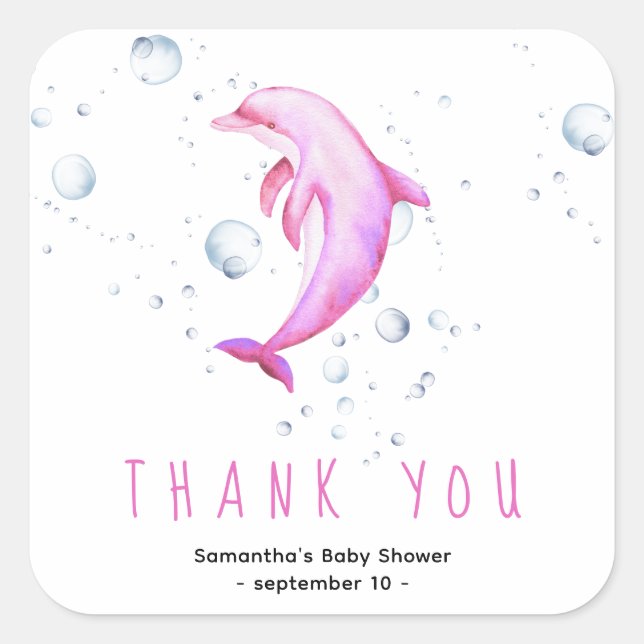 Watercolor dolphin - thank you baby shower square sticker (Front)