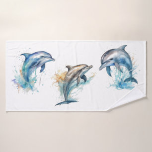 Watercolor Dolphin Trio Bath Towel Set