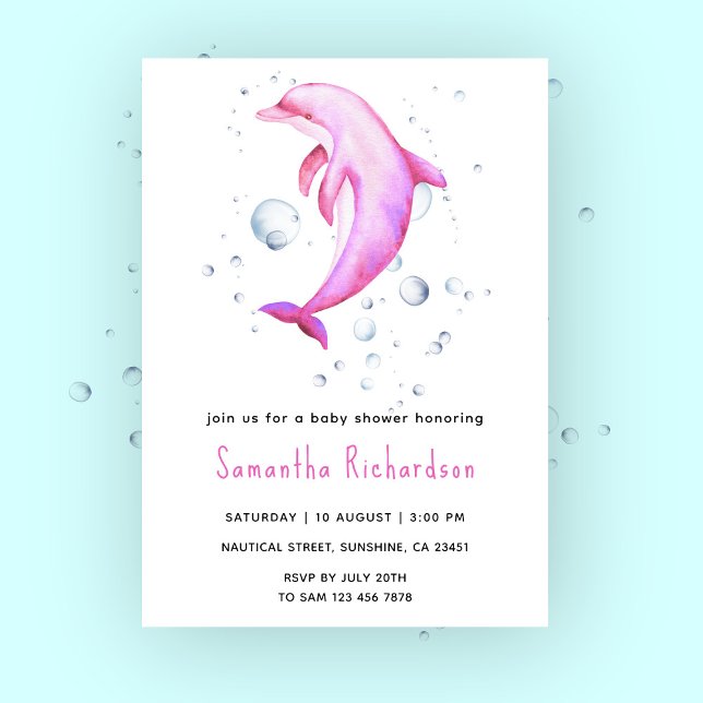 Watercolor Dolphin Under the Sea Baby Shower Invitation (Creator Uploaded)