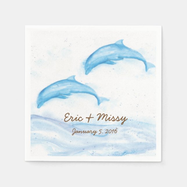 Watercolor Dolphin Wedding Paper Napkins (Front)