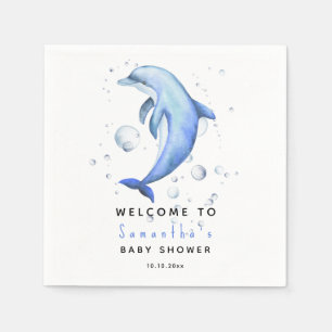 Watercolor dolphin WELCOME TO baby shower Napkin