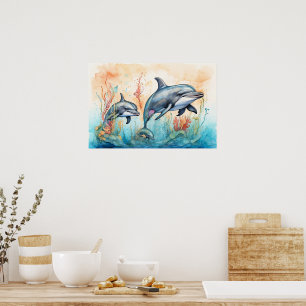 Watercolor dolphins art print