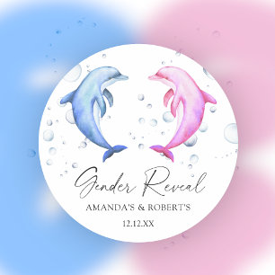 Watercolor Dolphins Gender Reveal Classic Round Sticker