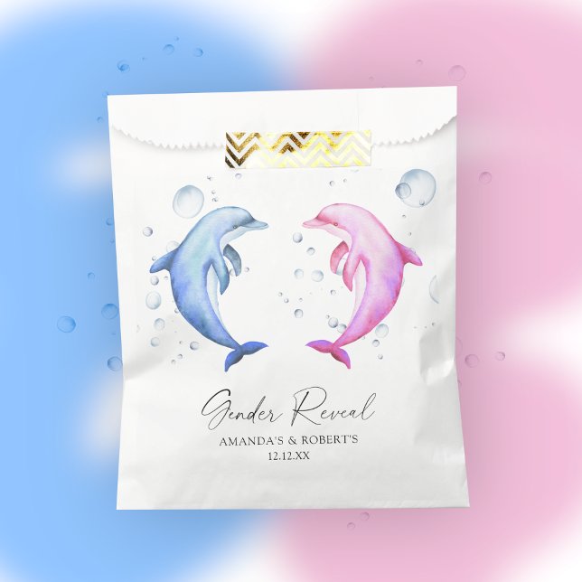 Watercolor Dolphins Gender Reveal Favour Bags (Creator Uploaded)