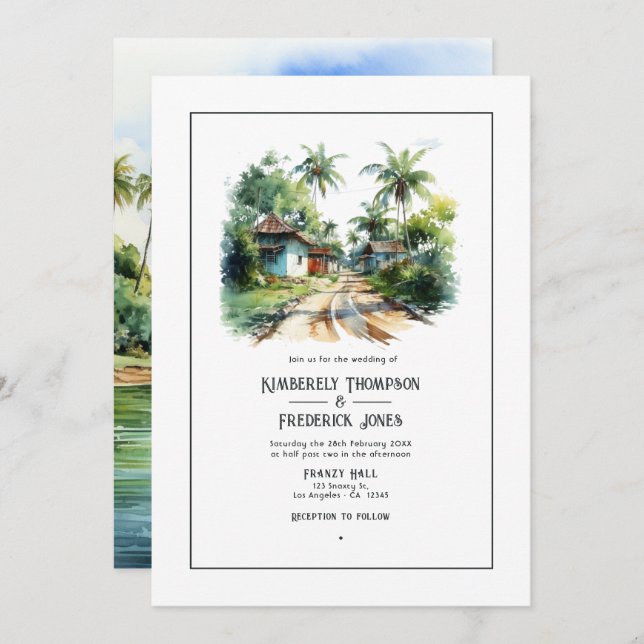 Watercolor Dominican Republic Destination Wedding Invitation (Front/Back)