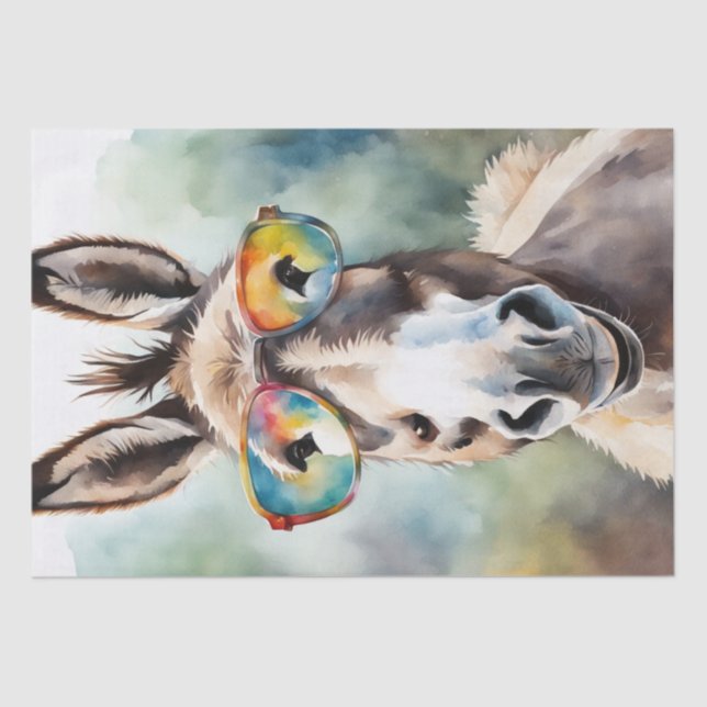 Watercolor Donkey with Rainbow Glasses Decoupage Tissue Paper (Front)