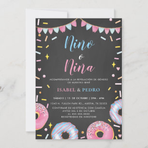 Watercolor Donuts Black Spanish Gender Reveal Invitation
