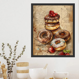 Watercolor Donuts Nostalgic Dessert Art Poster