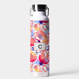Watercolor doodle Custom monogram and  pattern Water Bottle