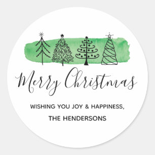 Watercolor Doodle Holiday Classic Round Sticker