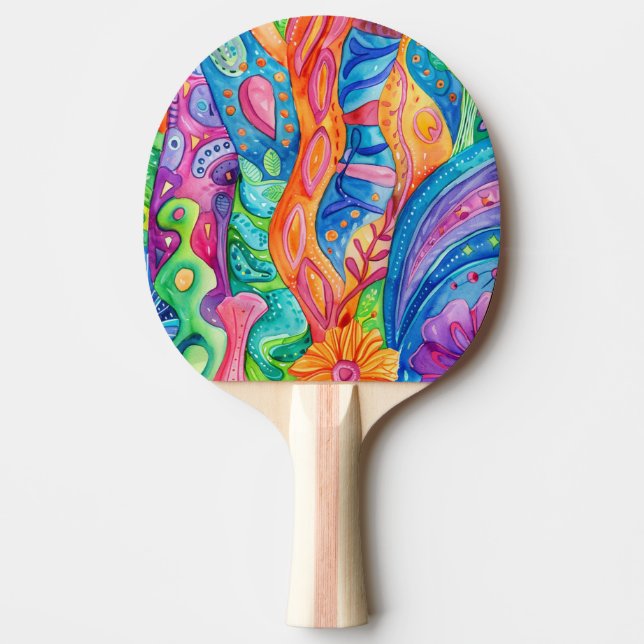 Watercolor Doodle Ping Pong Paddle (Front)