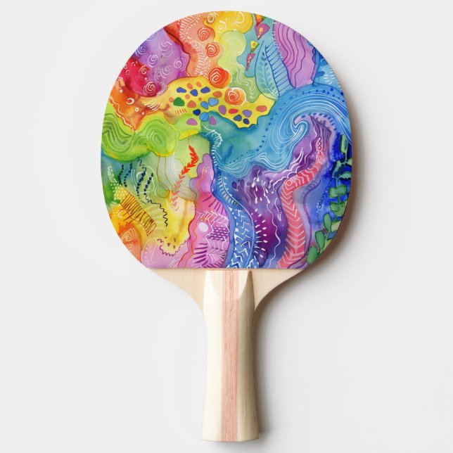 Watercolor Doodle Ping Pong Paddle (Front)