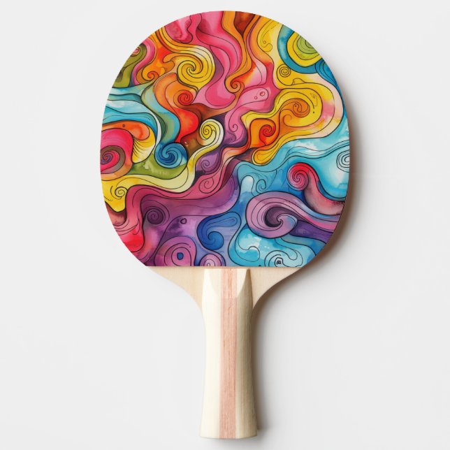 Watercolor Doodle Ping Pong Paddle (Front)