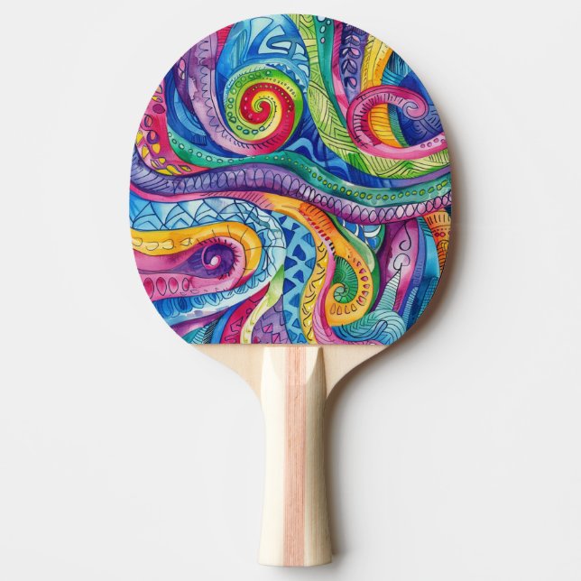 Watercolor Doodle Ping Pong Paddle (Front)