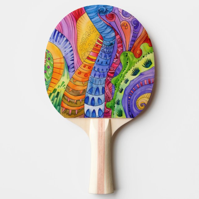 Watercolor Doodle Ping Pong Paddle (Front)