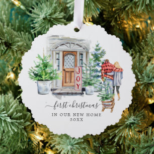 Watercolor Door   First Christmas New Home  Tree Decoration Card