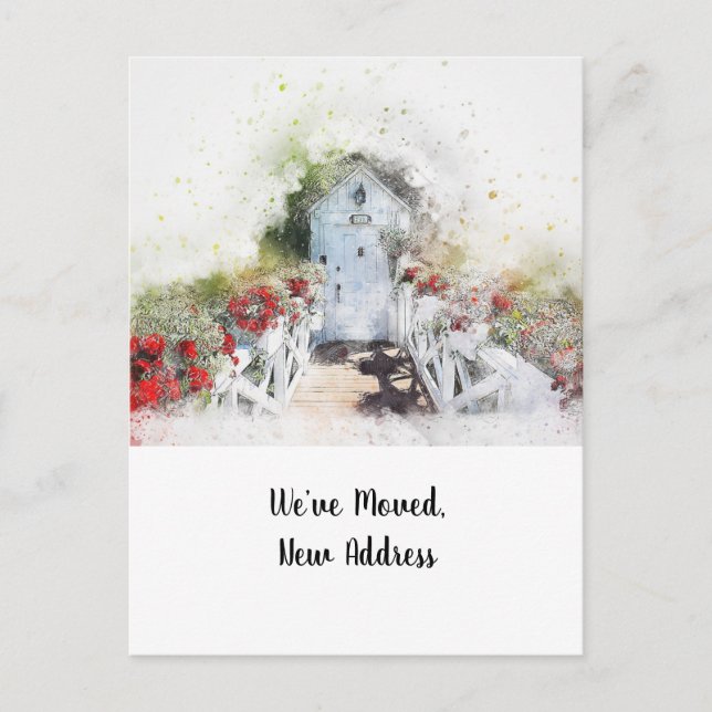 Watercolor Door New Address Announcement Postcard (Front)
