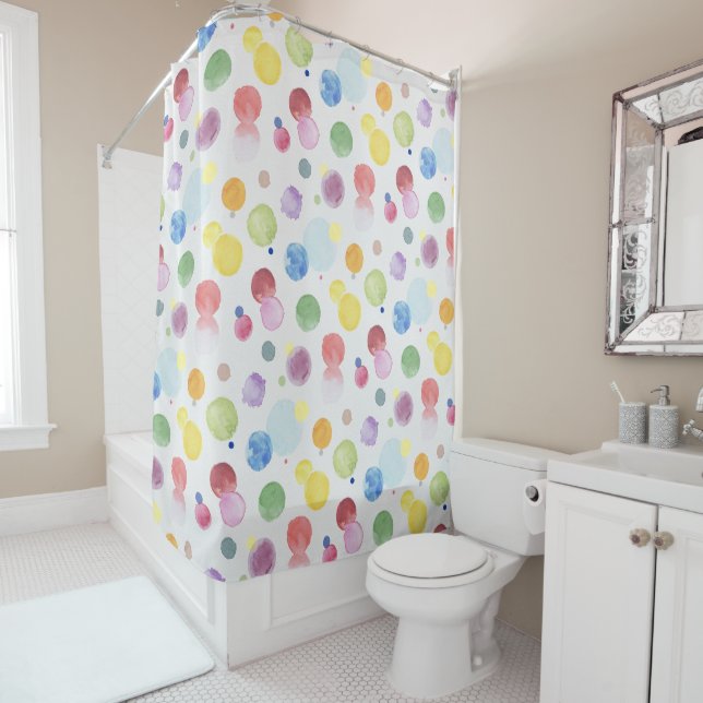 Watercolor Dots 1 Shower Curtain (In Situ)