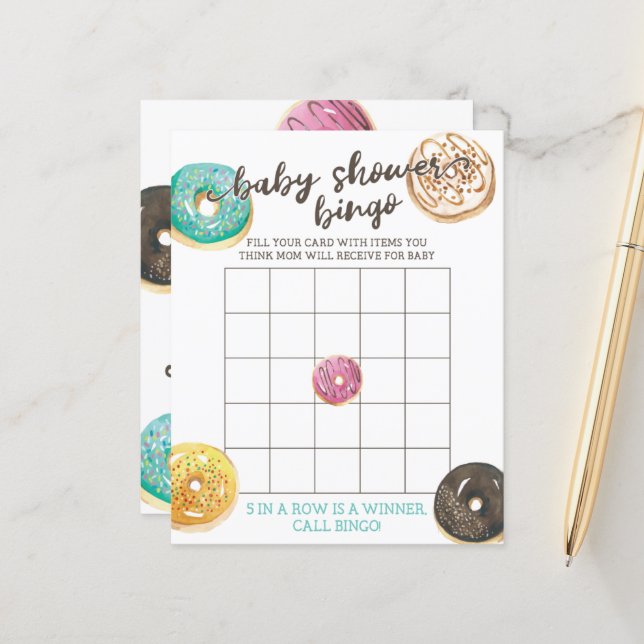 Watercolor Doughnut Baby Shower Bingo Game (Front/Back In Situ)