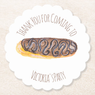 Watercolor Doughnut Chocolate Hand Drawn Eclair Paper Coaster