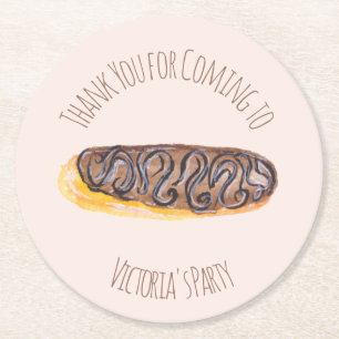 Watercolor Doughnut Chocolate  Hand Drawn  Eclair  Round Paper Coaster