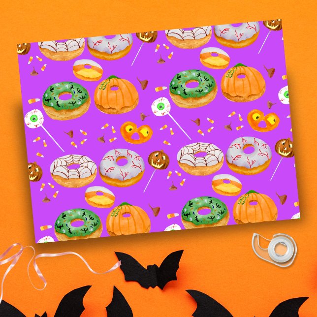 Watercolor Doughnut-licious Happy Halloween Candy Tissue Paper (Spooktacular Halloween Donut Tissue Paper: Perfect for arts, crafts, and gift wrapping!)