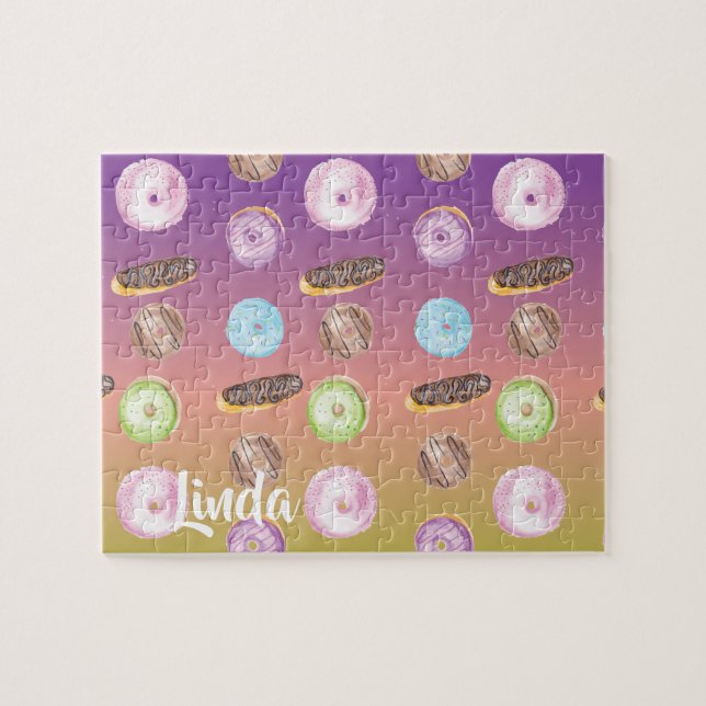 Watercolor Doughnut Ombre Rainbow Colourful Jigsaw Puzzle (Horizontal)