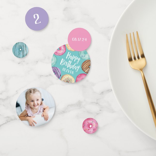 Watercolor Doughnut Personalised Birthday Party Confetti (Group)