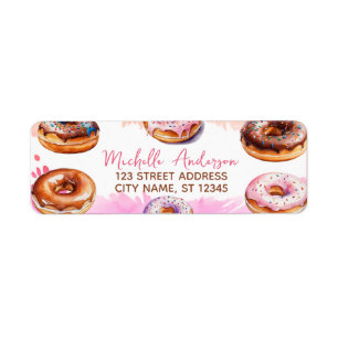 Watercolor Doughnut Return Address Sweet Doughnut
