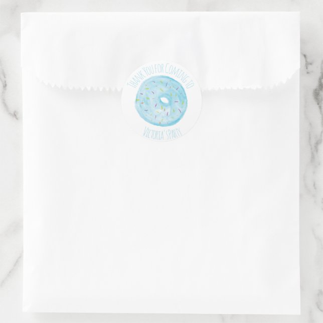 Watercolor Doughnut Sprinkles Hand Drawn  Blue Classic Round Sticker (Bag)