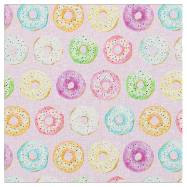 Watercolor Doughnut Sprinkles Pattern Fabric (Close Up)