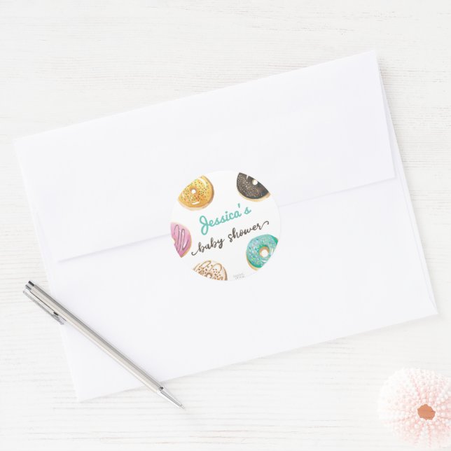 Watercolor Doughnut Sweet Baby Shower Personalised Classic Round Sticker (Envelope)