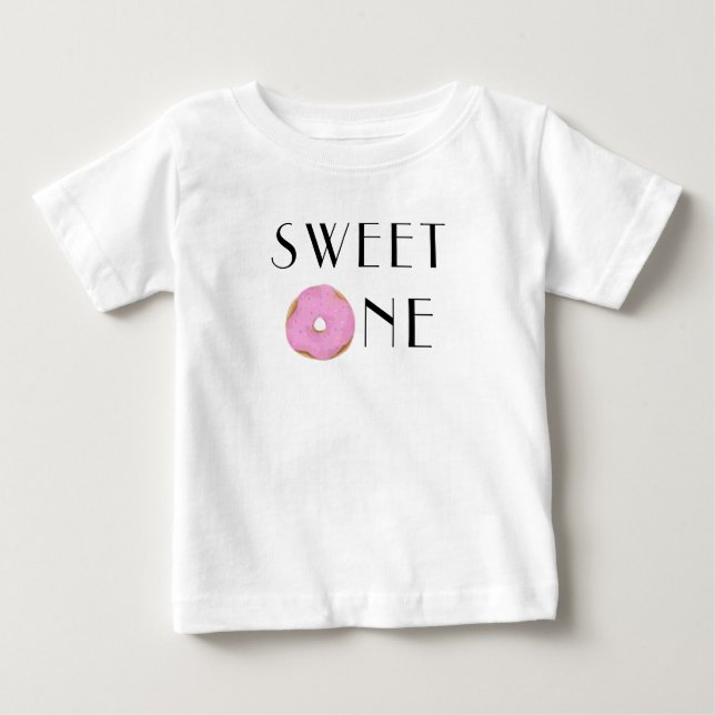 Watercolor Doughnut “Sweet One” First Birthday Baby T-Shirt (Front)