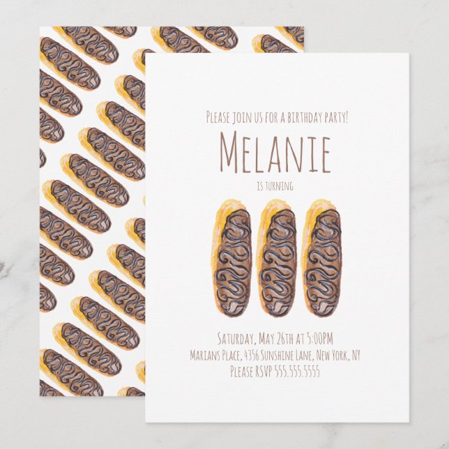 Watercolor Doughnut Third Birthday Sweet Eclairs Invitation (Front/Back)