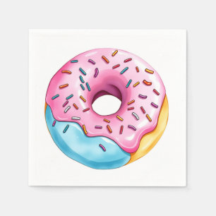 Watercolor Doughnut with Icing and Sprinkles on Wh Napkin