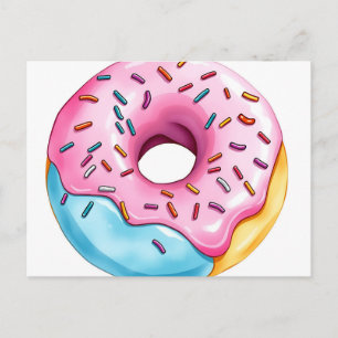 Watercolor Doughnut with Icing and Sprinkles on Wh Postcard