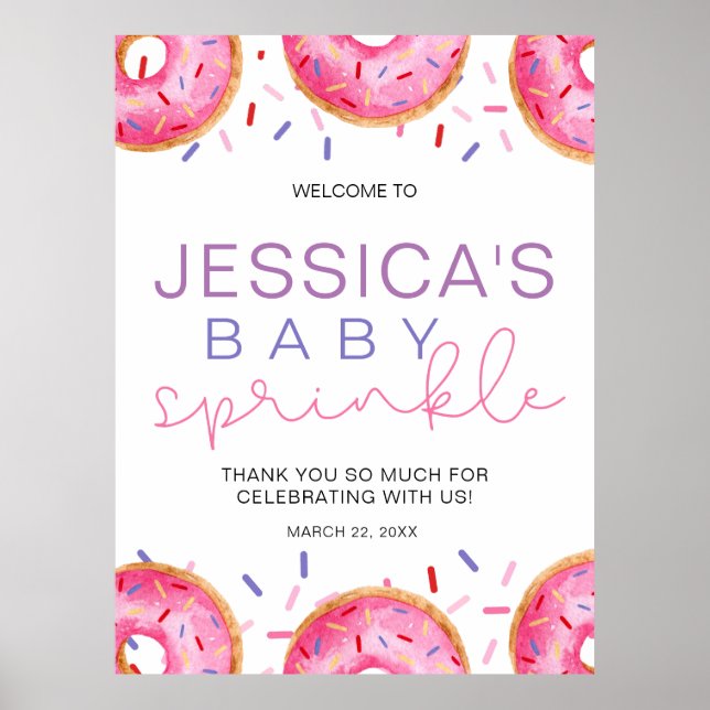 Watercolor Doughnuts Baby Girl Sprinkle Shower  Poster (Front)