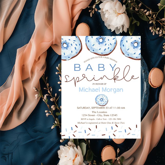 Watercolor Doughnuts Baby Sprinkle Boy Baby Shower Invitation (Creator Uploaded)