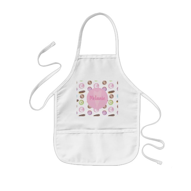 Watercolor Doughnuts Eclairs Name Kids Apron (Front)