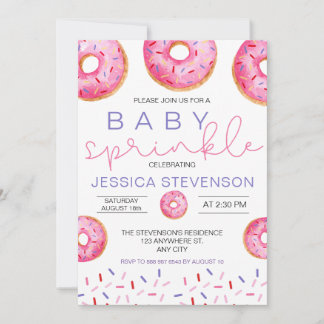 Watercolor Doughnuts girl Baby Sprinkle Shower Invitation