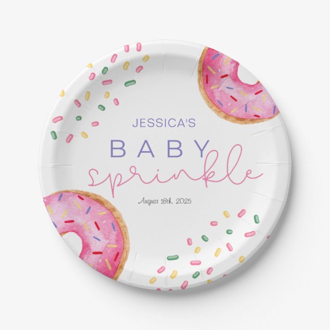 Watercolor Doughnuts girl Baby Sprinkle Shower  Paper Plate (Front)