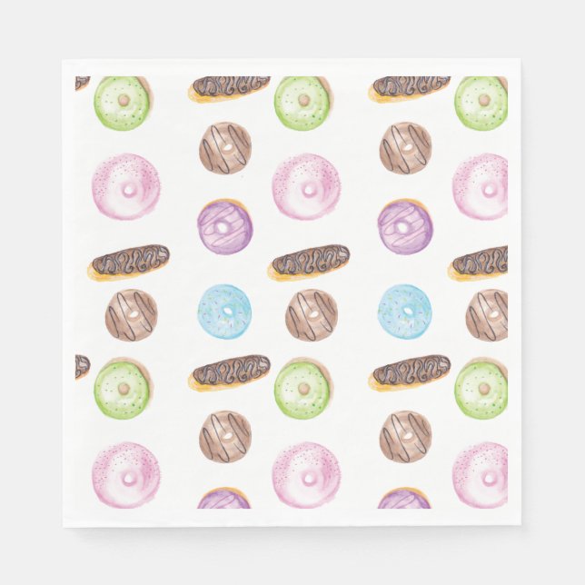Watercolor Doughnuts Hand Painted Patterned  Napkin (Front)