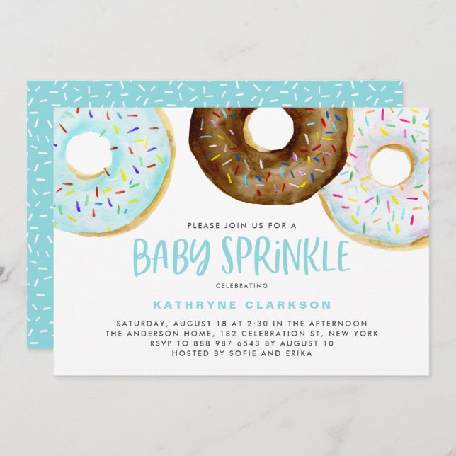 Watercolor Doughnuts It's a Boy Baby Sprinkle Show Invitation (Front/Back)