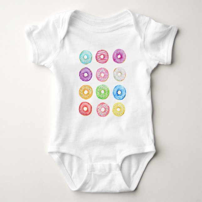 Watercolor doughnuts pattern baby bodysuit (Front)