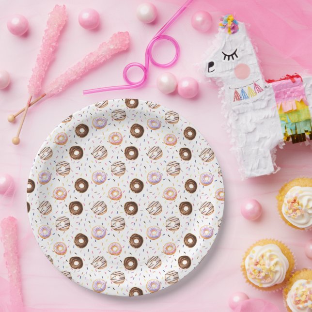 Watercolor Doughnuts Pattern Paper Plate (Party)