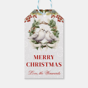 Watercolor Doves and Winter Holly Christmas Gift Tags